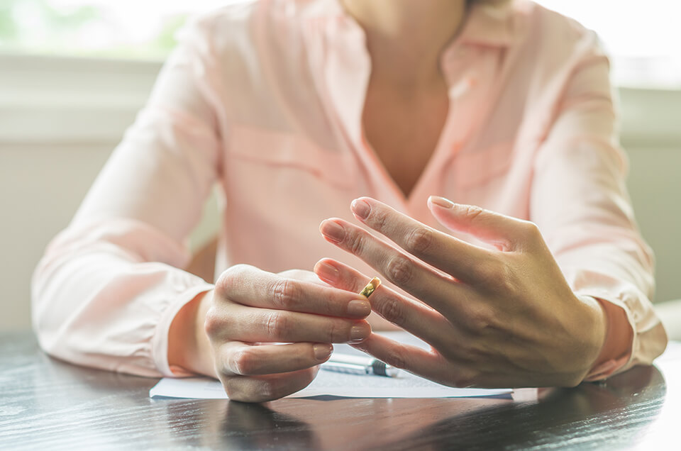 指輪を外す女