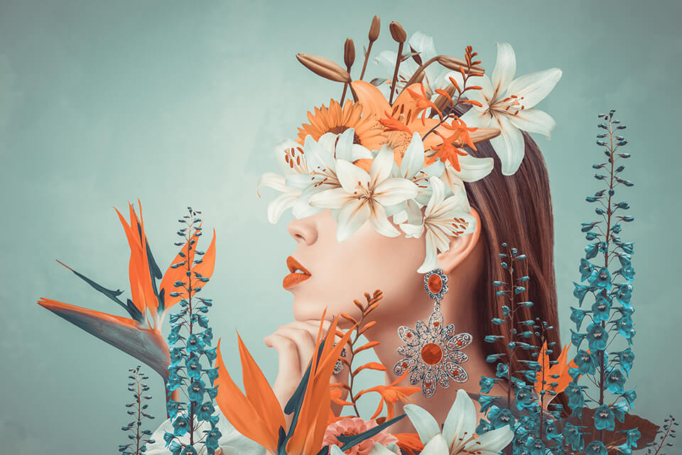 花_顔を隠す_女